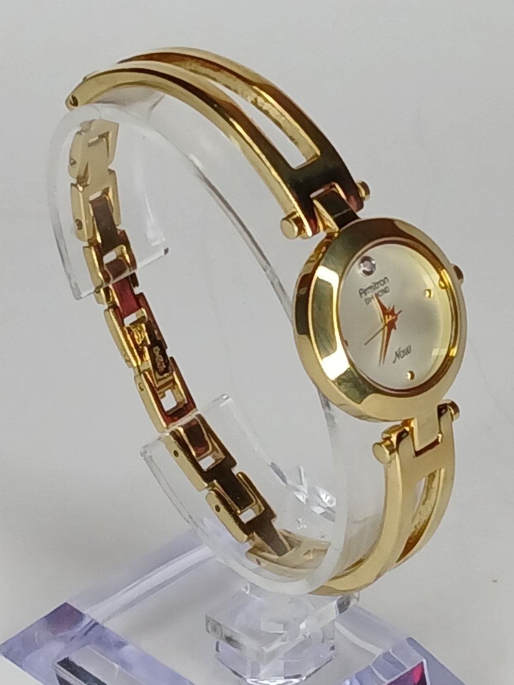 Armitron Diamond Accented Gold Tone Women's Watch Round Dial Bangle Bracelet